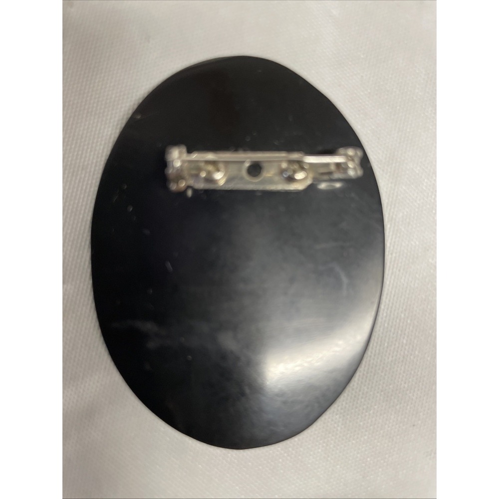 Abalone Mother Of Pearl Inlay Black Oval Lady Silhouette Brooch Vintage - Picture 3 of 4